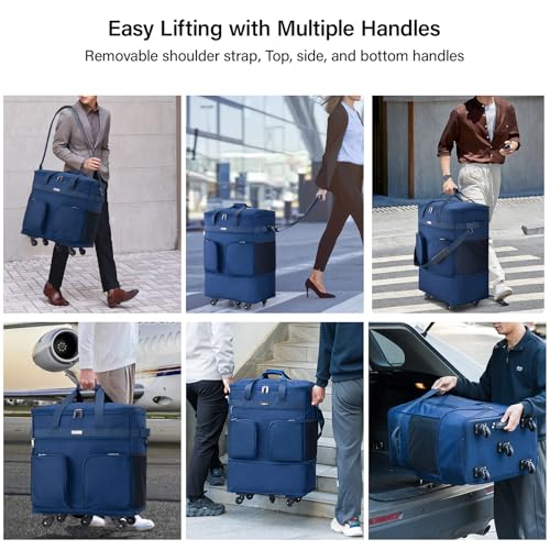 Image of Hanke Suitcases with Wheels Expandable Foldable Luggage Bag Suitcase Collapsible Rolling Travel Bag Duffel Bag for Men Women Lightweight Suitcases without Telescoping Handle, Blue, Expandable Foldable