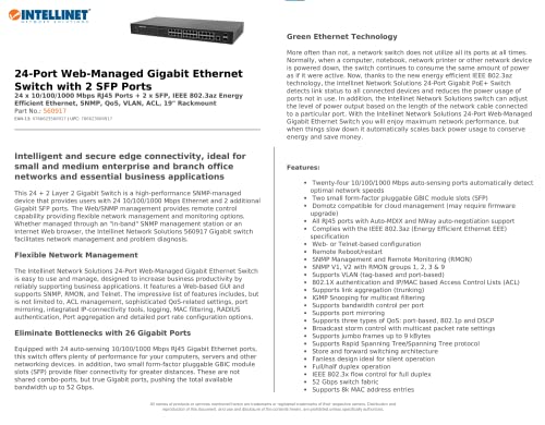 24 Port Web Managed Gigabit Ethernet Switch With 2 Sfp Ports –With 19" Rackmount Brackets, Snmp Management And Remote Monitoring, 803.Af/At Compliant, Metal Housing. Fanless–3 Yr Mfg Warranty-560917 #TOP3