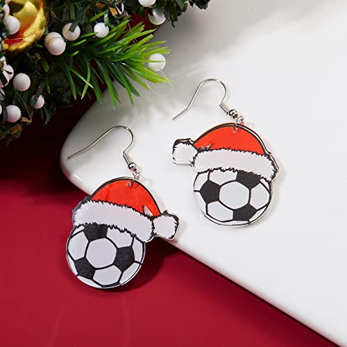 Christmas Earrings Football Baseball Sport Drop Dangle Eariings Merry Christmas Earrings Sports Game Team Jewelry For Ladies Fans Christmas Holiday Party Favor Gift (Christmas Football) #TOP2