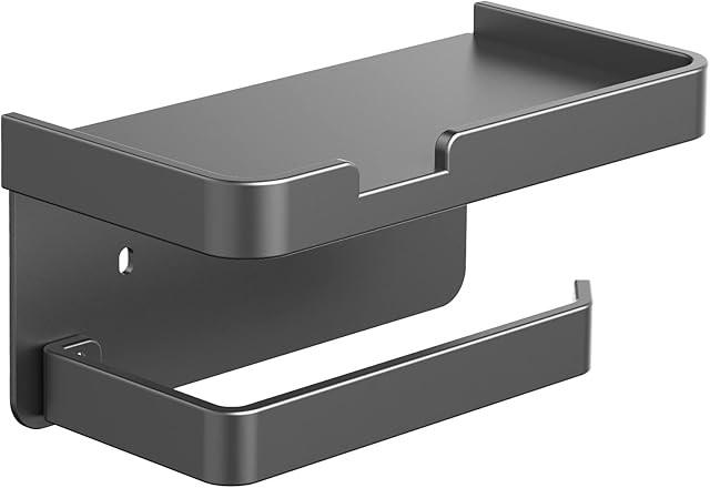 Eucomir Toilet Roll Holder Wall Mounted, Toilet Roll Holder Self Adhesive With Shelf, No Drill Toilet Roll Holders Waterproof And Rustproof, Toilet Paper Holder For Bathroom And Kitchen, Grey