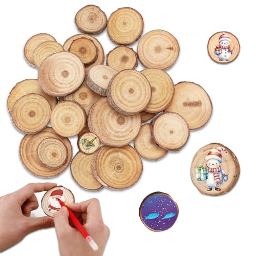 DECUIOCC 40 Discos De Madera Naturales, Redondos, Para Manualidades, Posavasos, 4 Tamaños (5-7 Cm)