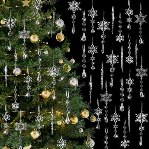 100 Pcs Christmas Tree Decoration Crystal Ornaments Hanging Snowflake Icicle