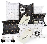 🌟Weihnachtskalender zum Befüllen: 24 schön Kissenschachteln set mit 1-24 Aufklebern + 24 Geschenk Tags + 20m Bäckerschnur, eignen sich perfekt für die Erstellung Ihres eigenen Adventskalenders.
