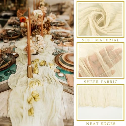 6 Pcs Beige Cheesecloth Table Runner 10FT Runner for Tables Boho Gauze Fabric Table Runner Decoration Rustic Sheer Runner for Wedding Bridal Shower Birthday Party Table Decor (35 x 120 Inches Long) by Sunnyline - Used condition - Image 2