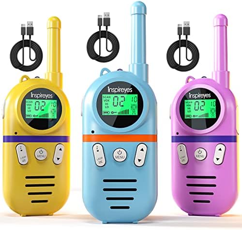 Rechargeable Walkie Talkies for Kids, 48 Hours Working Time 3 Miles Range 2 Way Radio Outdoor Toys for 3-12 Year Old Boys Girls, 3 Pack