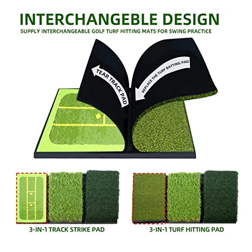 4 In 1 Golf Hitting Mat - Path Feedback Golf Mat Come With 4 Tees And 2 Balls, Golf Training Aid For Practice Driving, Chipping And Swing In Backyard, Gift For Men Daddy #TOP2