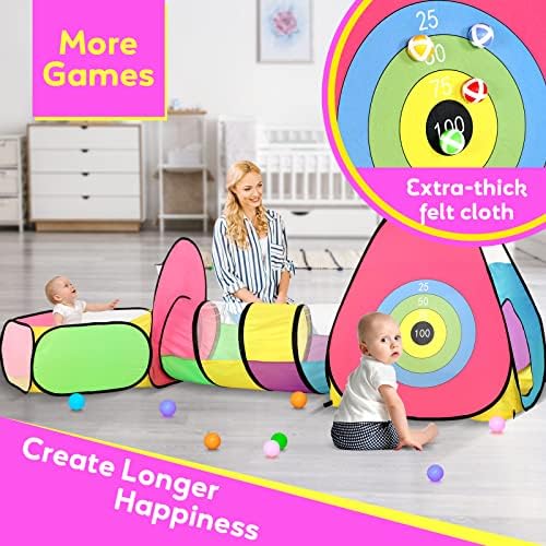 3 in 1 Kids Ball Pits for Toddlers with Play Tent and Baby Tunnel, Children Indoor Outdoor Playhouse with Crawling Tunnel, Boys and Girls Christmas Birthday Toys Gifts (3 in 1 Colorful Kids Ball Pits)