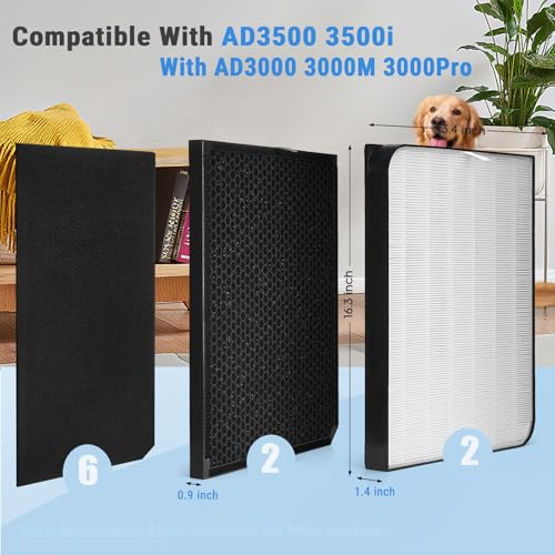 Image of AD3500 Air Purifier Filters Replacement Set Compatible with AD3000 AD3500 AD3500i AD3000M AD3000Pro Plastic Frame 10Pack Replacement Filters Accessories