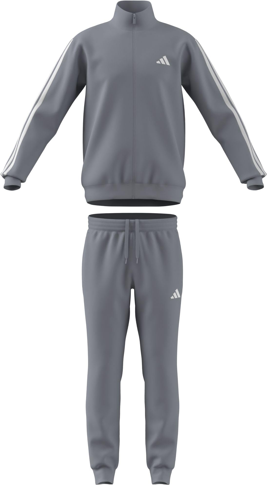 adidas Men's SPORTSWEAR BASIC 3 STRIPES FLEECE TRACKSUIT, halo silver, XXL