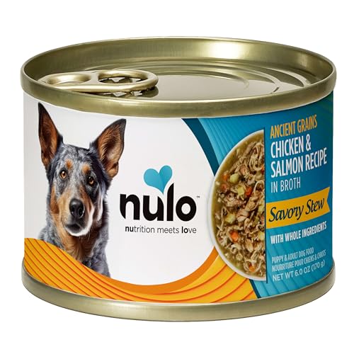 Nulo Ancient Grains Savory Stew with Whole Ingredients Puppy & Dog Food, Chicken and Salmon in Broth, 6.0 Ounce, 8 Cans