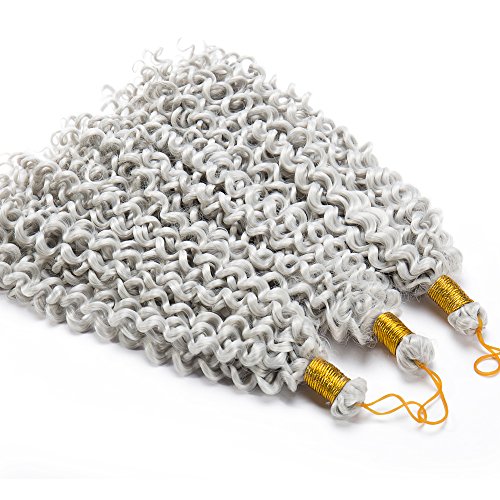 Marlybob Synthetic Crochet Braiding Hair 14 Inch Marlibob Water Wave Twist Crochet Hair Braids Afro Dreadlocks Kinky Curl Hair Bundles For Black Women 3 Bundles/Pack 270G Grey #TOP4