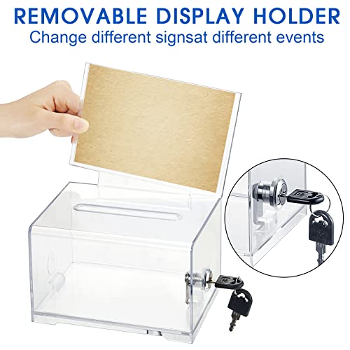 Kigley 9 Pack Acrylic Donation Box with Lock and Sign Clear Ballot Suggestion Donation Box with Slot for Fundraising Raffle Business Card Storage Container Voting Tip Jar - Thumbnail 4