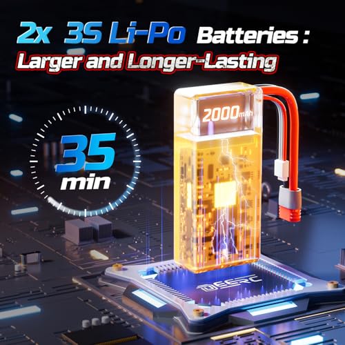 DEERC 1/14 Fast Brushless RC Car for Adults, Max 46+ mph Off-Road Truck, 4WD Waterproof RC, High Speed Remote Control Car, 2 * 3S Lipo, All Terrain RC Truggy for Snow, Sand & Mud - Image 6