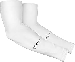 Golfoy Basics High Performance UPF 30+ UV Sun Protection Cooling Arm Sleeves For Men & Women - Suitable for Golfing, Running, Basketball, Football, Biking (Pair) - White