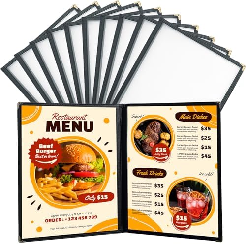 FLK Tech 8.5 x 11 Inch Menu Covers, 10 Pack 2 Page 4 View Menu Ho...
