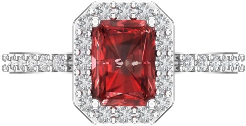 Clara Pucci 14K Solid Gold Engagement Ring for Women | 1.92 cttw Garnet Emerald Cut Solitaire with Accents | Real White Gold Wedding Ring