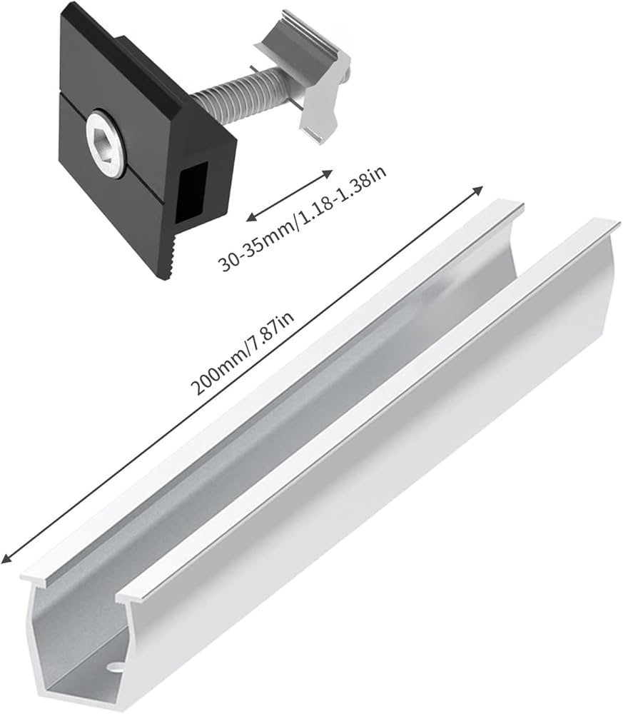 Zonnepaneelhouderkit, zonnepaneel aluminium bevestigingssysteem trapeziumplaat PV bevestigingsrail, profiel 200 mm rail middenklem 30-35 mm bevestigingsset voor plat dak, metalen dak, zonnepanelen (B