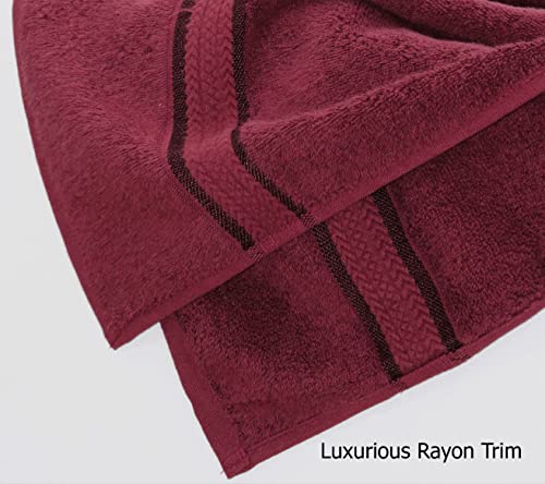 Cotton Craft Ultra Soft 4 Pack Oversized Extra Large Bath Towels 30X54 Burgundy Weighs 22 Ounces - 100% Pure Ringspun Cotton - Luxurious Rayon Trim - Ideal For Everyday Use - Easy Care Machine Wash #TOP2