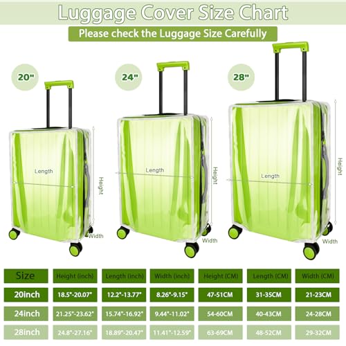 YSSPPOY Upgraded 3 Pieces Luggage Cover, 0.3mm Superior Thickness Clear Suitcase Covers for Luggage, 20\" 24\" 28\" PVC Luggage Covers for Suitcase Waterproof Dustproof Anti-scratch