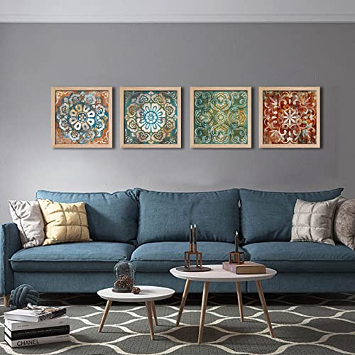 Framed Wall Art Vintage Flowers Pattern Canvas Prints Wall Art For Bedroom Pieces Framed Artwork Vintage Picture Ready To Hang For Home Bathroom Kitchen Office Decoration Beige Framed Backboard 14X14Inches, 4Pieces #TOP7