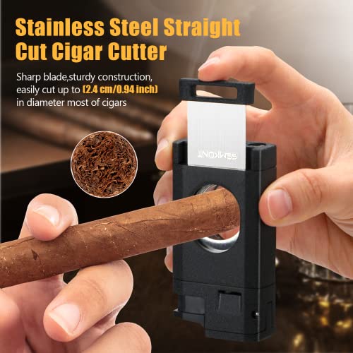 Semkont Cigar Lighter, Triple Jet Flame Cigar Lighter With Cigar Cutter, Windproof Butane Refillable Torch Lighters, 2 In 1 Multifunctional Cigar Lighter Gift Accessories Ashtray Set (Black) #TOP3