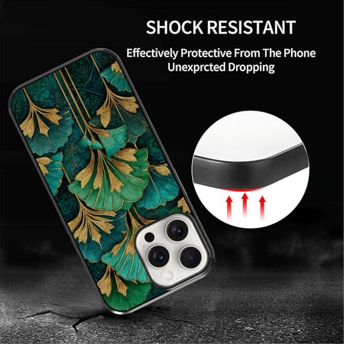 Coque iPhone 15 Pro Max ginkgo vert art poétique doré