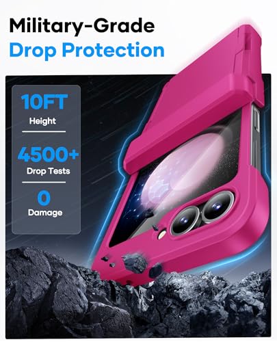 Image of ASAFCASE for Samsung Galaxy Z Flip 5 Case with Card Holder (3 Cards), Pink | Hinge Protection, Outer Screen Protector, Shockproof Rugged Full Body Protective Cover Wallet Case for Galaxy Z Flip 5