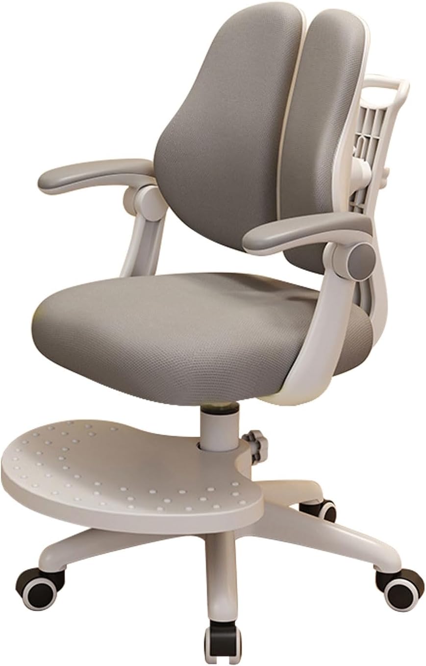 Nijakise Learning Chair, Swiveling, Elevating Type, Anti-Fatigue, Children, Includes Foot Rest Steps, Adjustable Backrest, Easy Assembly, Mesh Kids Chair, Gray