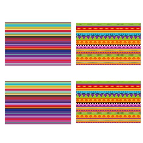 24 Pieces Mexican Fiesta Placemats Set 2 Colorful Designs 17 x 11 Inch Striped Geometric Pattern Disposable Paper Place Mats for Holiday Party Kitchen Dining Room Table Decorations Supplies