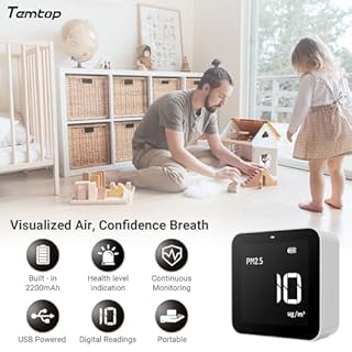 Temtop M10 Monitorare Rivelatore di qualità dell'aria per PM2.5/HCHO/TVOC/AQI, Monitor Intelligente portatile, batteria ricaricabile