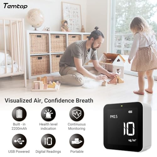 Temtop M10 Überwachung der Luftqualität für PM2.5/HCHO/TVOC/AQI, tragbarer intelligenter Monitor, wiederaufladbarer Akku