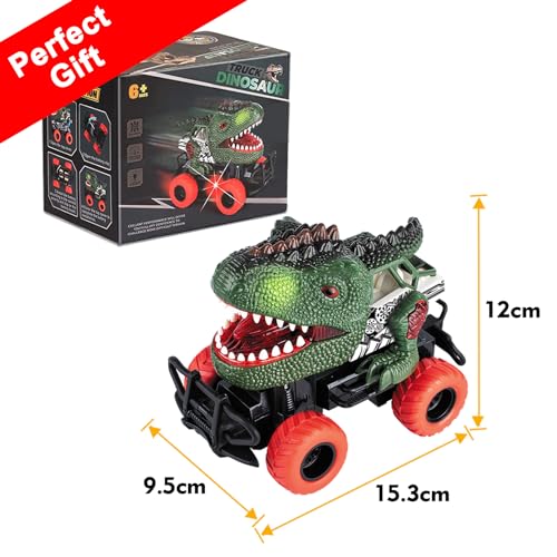 Delycazy Dinosaurier Auto Spielzeug, Kinder Ferngesteuertes Dinosaurier Auto mit LED Licht Spielzeugautos Geburtstag Geschenke für Jungen Mädchen ab 3 4 5 6 7 Jahre