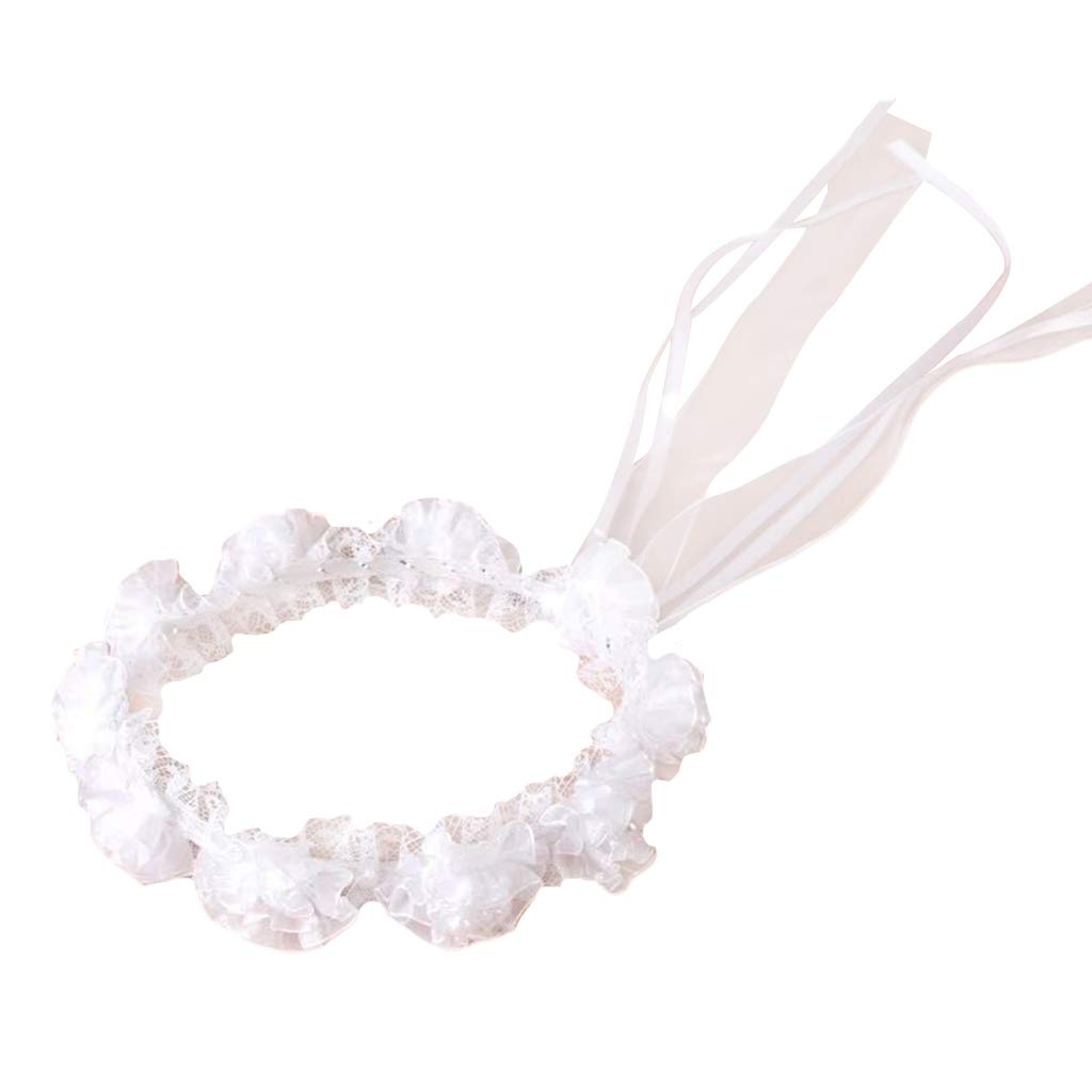 Ixkbiced Child Girl Wedding Headband Artificial Mesh Flower Adjustable Ribbon Crown Wreath Faux Pearl Beading First Communion Photo Props