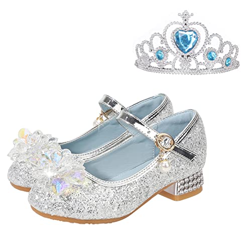 Betadog Girls Sandals Kids Glitter Bow Dress Shoes Heel Sequins Princess Sandals Toddler Flower Wedding Party Shoes (Grey-h, 13)