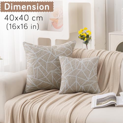Image of HOKIPO 'Elira Series' Printed Quilted Cushion Cover for Sofa 16x16 Inches, Set of 2, Beige Abstract Geometry (AR-6231-C3*2)