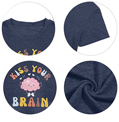 FLOYU Women Teacher Shirts Kiss Your Brain Teacher Shirt Special Education Teacher Tops Casual Teacher Life Clothes Dark Blue - Image 5