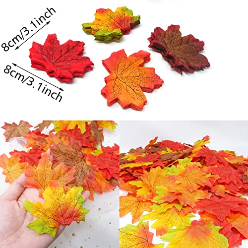 Honbay 200Pcs 8Cm/3.1Inch Assorted Color Artificial Maple Leaves Fall Leaves For Weddings, Thanksgiving Day, Parties, Props, Crafts (A) #TOP2