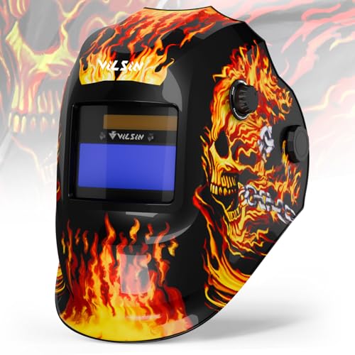 Image of VILSIN True Color Auto Darkening Welding Helmet with Flames Welding Mask Large View Wide View Welding Hood with 2 Arc Sensor,Wide Shade 3/4-8/9-13 for Mask Tig Mig Arc Welding Shield K23-5022-HY