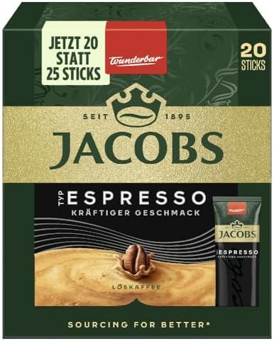 Jacobs Espresso Instant Coffee Sticks, 25 Single Servings
