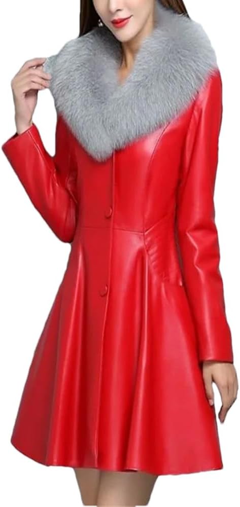 YTR6TW Women Leather Jacket Autumn Winter Mid-Length Leather Coat Female Large Size Cotton Winter Overcoat