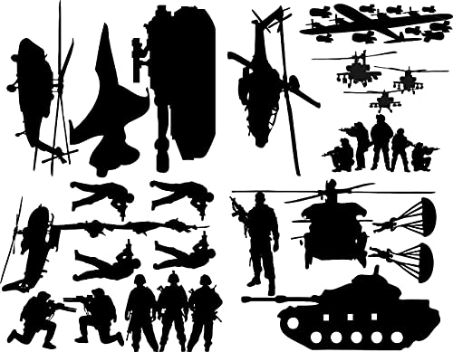 Army Tank Wall Decors Set For Wall Solider Military Helicopter Wall Stickers For Teens Boys Bedroom Kids Room Vinyl Decals (Black (Jwh117)) #TOP7
