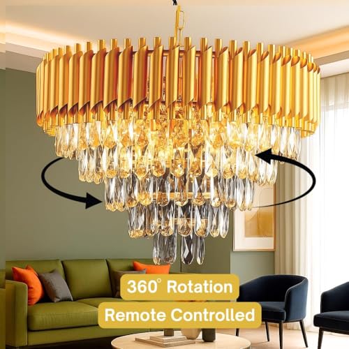 Image of NOZZ Modern Crystal Chandeliers with Ceiling Light Fixture for Living Room Bedroom and Hallway (Pure Gold Moving, 600MM)