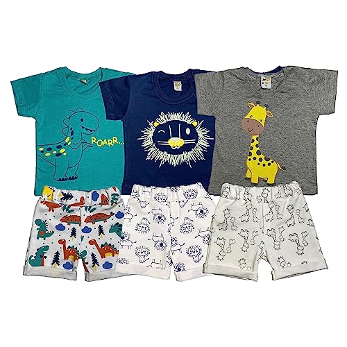 Conjunto Infantil Masculino Bebê Kit 6 Peças de Roupas para Menino Shorts Moletom Algodão (M - 5 a 8