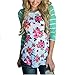 ANGLIN Women Striped Floral Long Sleeve Round Neck Shirt Top Blouse (L)