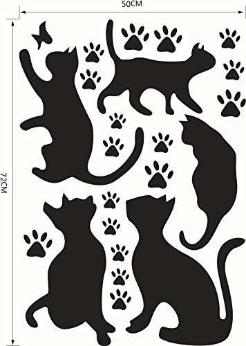 Bibitime Animal Silhouette 5 Black Pussycats Wall Decal Vinyl Butterfly Cat Paw Footprints Stickers For Living Room Porch Pet Lover Living Room Bedroom Nursery Kids Room Decor Home Art Murals #TOP1