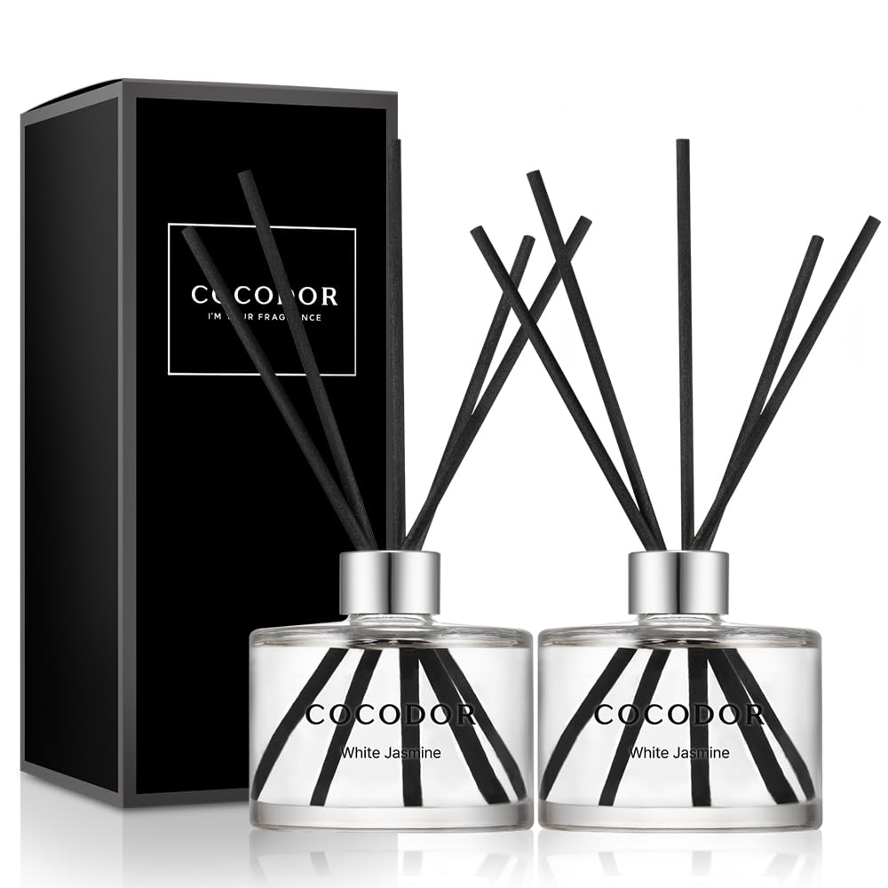 COCODOR Signature - Diffusore a bastoncini, gelsomino bianco, 200 ml, confezione da 2 pezzi, set di diffusori a bastoncini, diffusore di olio e bastoncini diffusori, decorazione per la casa e