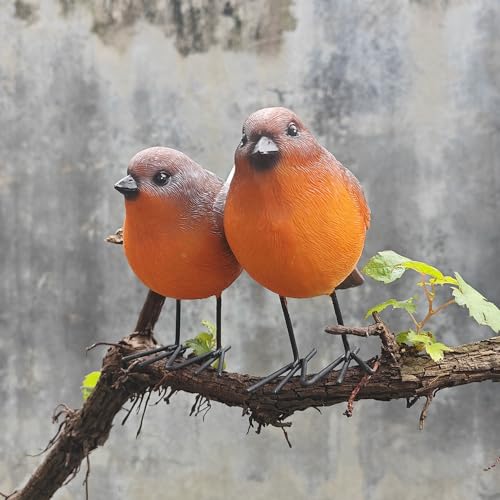 Figuras decorativas de metal manuales de 2 pájaros robin miniatura 5