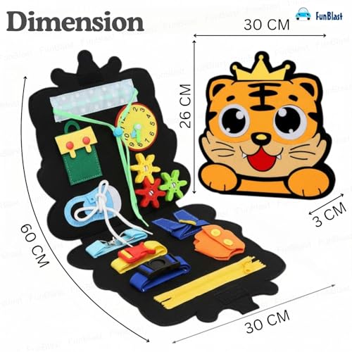 Image of FunBlast Busy Book for Toddlers Binder Board - Montessori Busy Board for Kids, Cartoon Design Learning Activity Toy for Toddlers, Educational & Early Learning Toys for Kids, Toddler (Tiger)