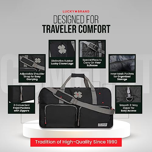 Lucky Travel Duffel Bags 65L, Gym Bag, Travel Bag & Large Duffle Bag For Men, Foldable Overnight Weekender Bags For Women & Men With Adjustable Shoulder Strap, Black #TOP3