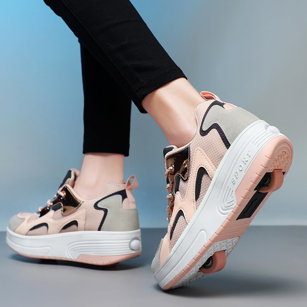 Mateju Zapatos con Ruedas para Niños y Niñas, Patines Multiusos 2 en 1, Zapatillas Deportivas al Aire Libre Retráctil, Zapatillas de Skateboarding Niña Niño 34-42EU